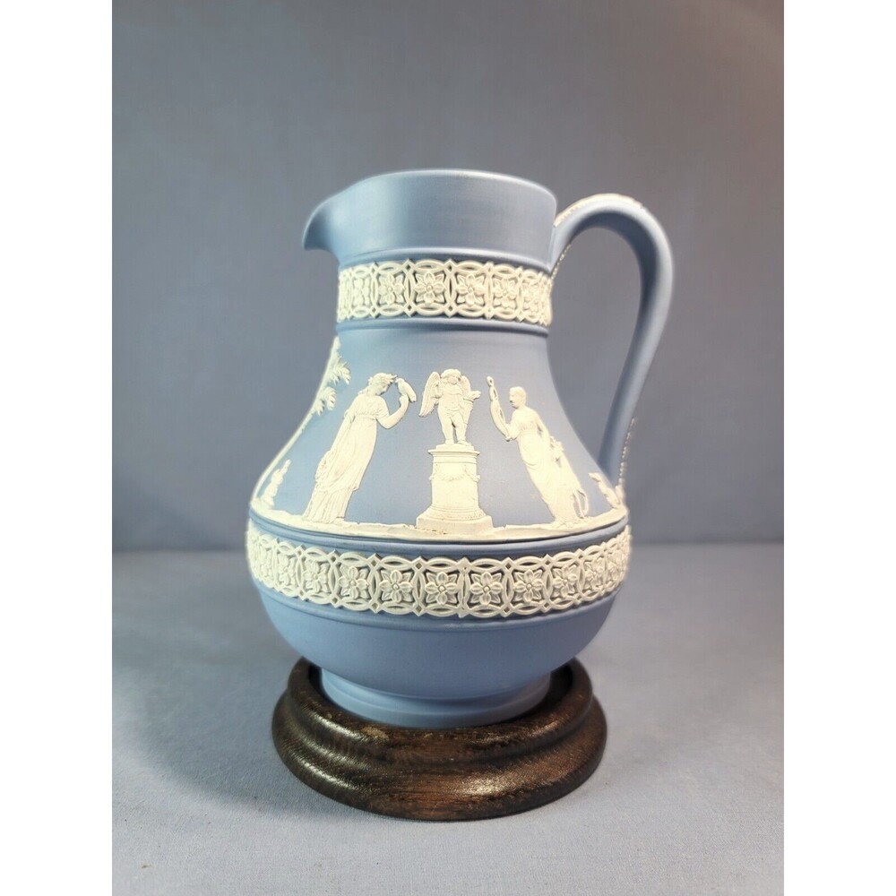 Wedgwood Pale Blue Pitcher Jasperware Creamer Syrup Etruscan Jug VTG 6''
